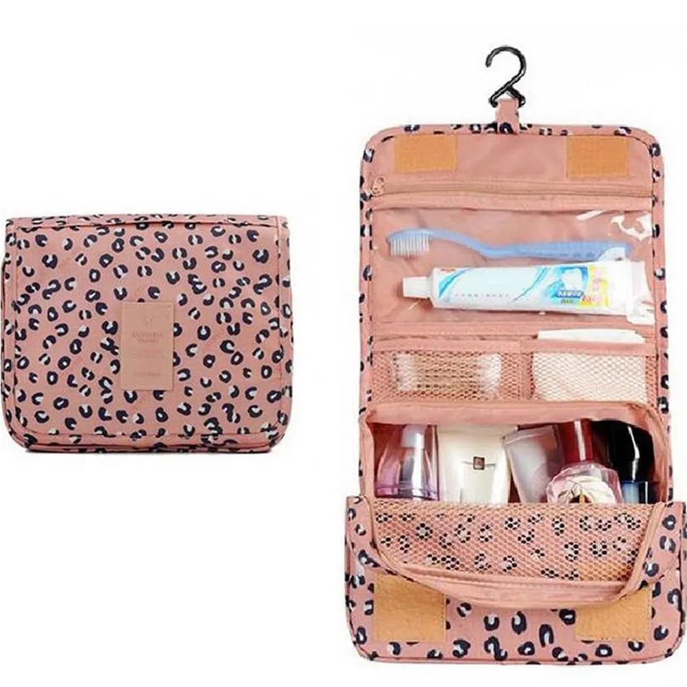 Borsa da Viaggio Appendibile per Cosmetici e Pennelli, Organizer Portatile Pieghevole con Ganci, Design a Pois Blu Navy