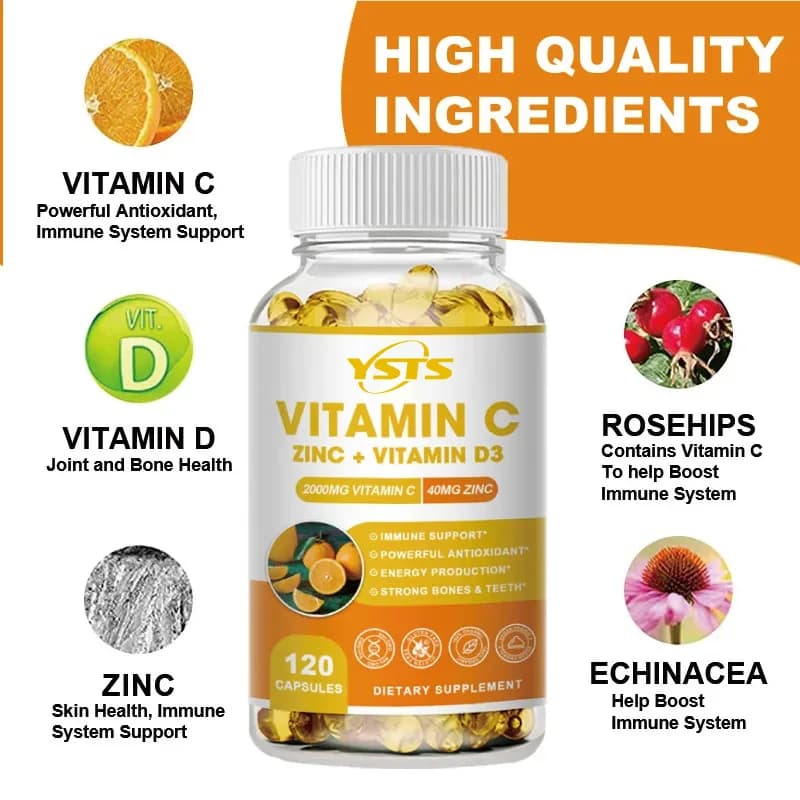Vitamina C + Zinco - Vitamina C 2000 Mg Zinco 40 Mg Alta Assorbimento, Sistema Immunitario, Vitamine Pelle Integratore Antiossidante