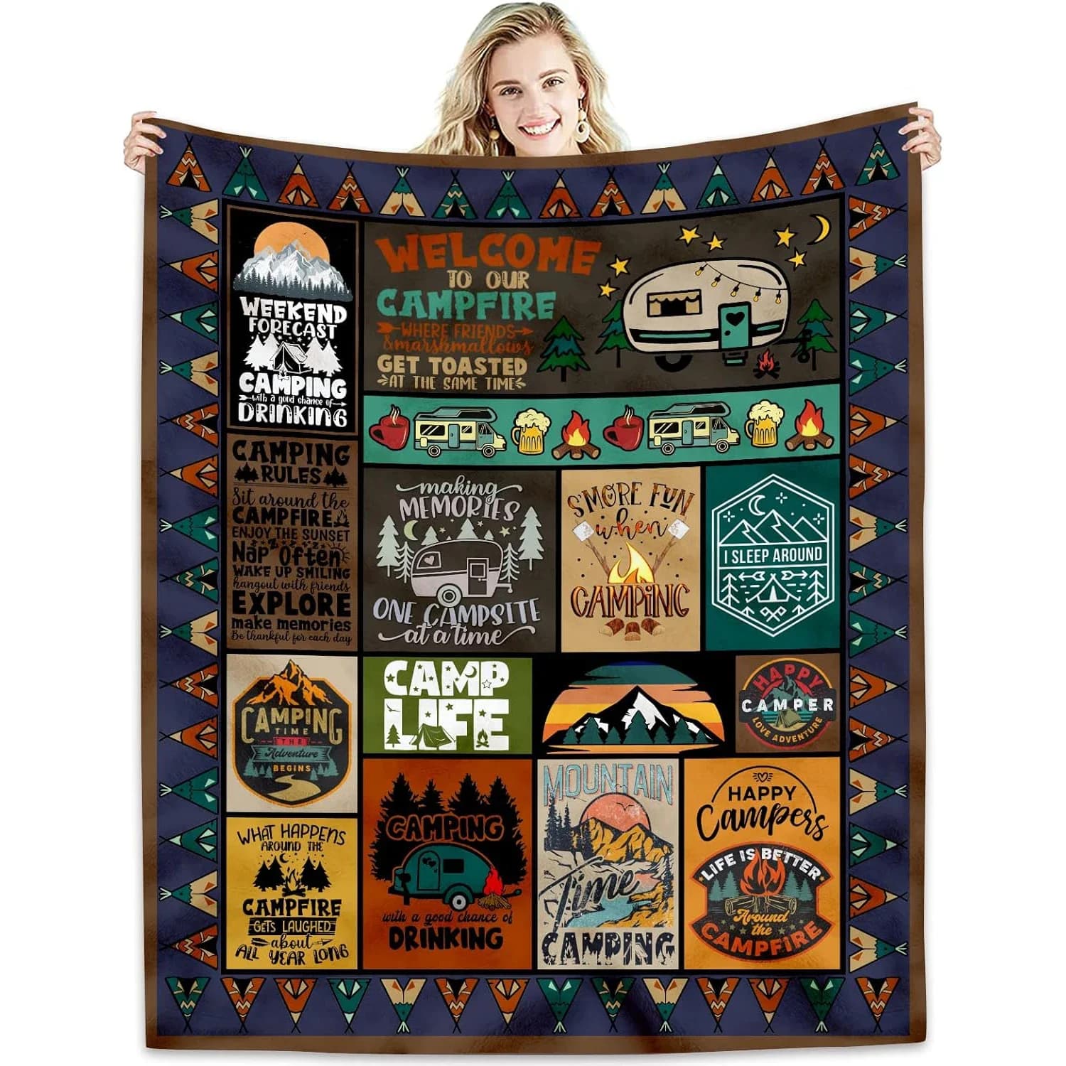 Coperta da campeggio per appassionati di campeggio, regali creativi per uomini o donne, regali per camper all'aperto, regali di compleanno per le vacanze