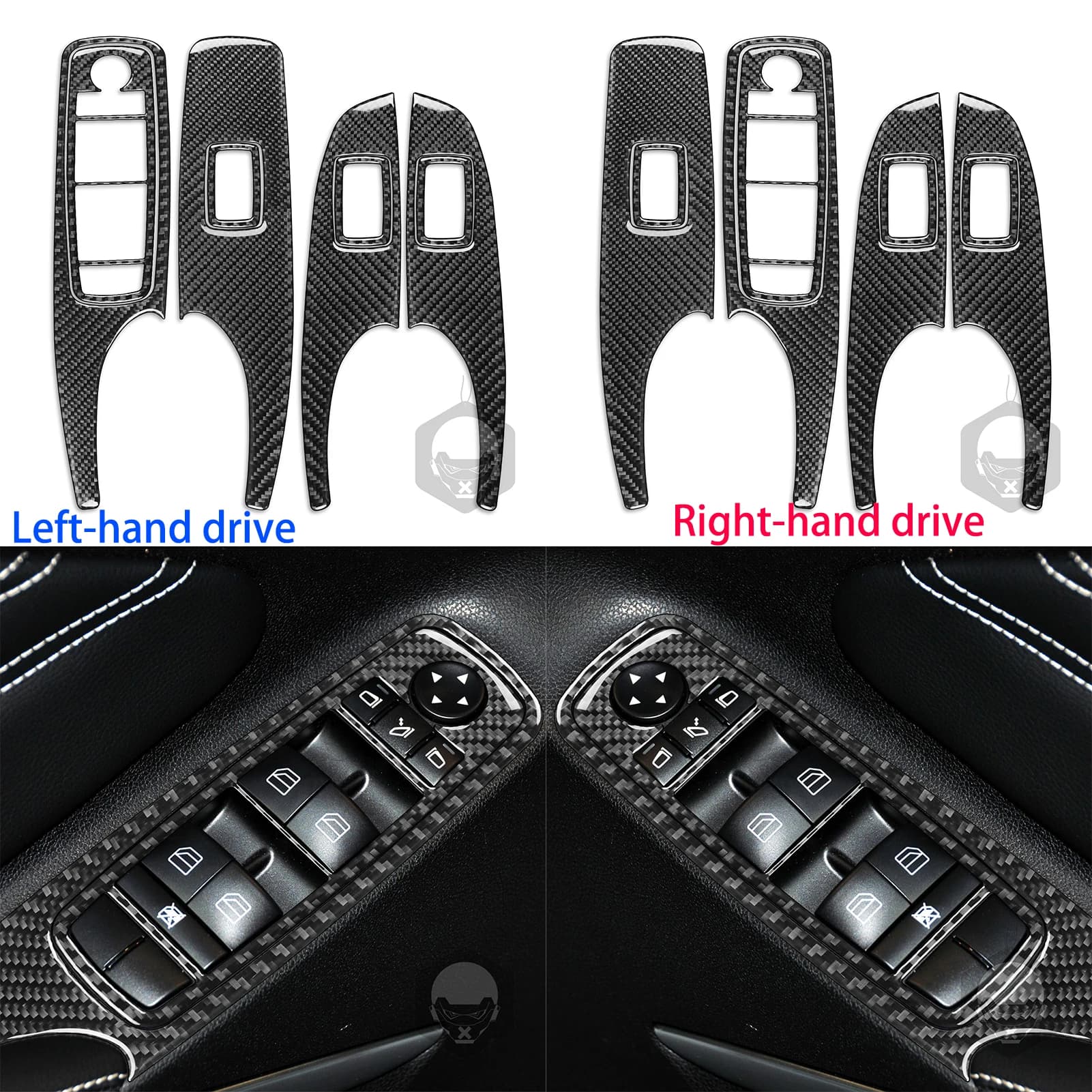 Per Mercedes Benz Classe M W164 2005-2011 Set Pannello Pulsanti Finestrini in Fibra di Carbonio Adesivo Decorativo Effetto Legno