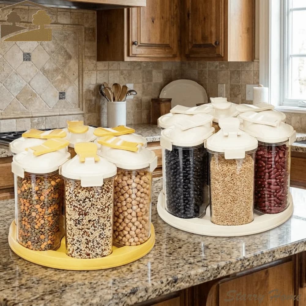 Food Grade 6 Grids Grain Storage Box Sealed Bug-proof Rotating Rice Container Space Saving Moisture-proof Pantry Organizer