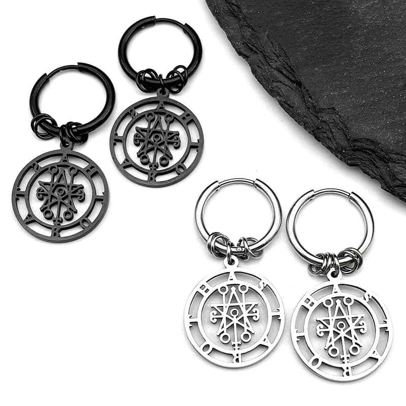 Astaroth Sigil Goetia Orecchini in acciaio inossidabile per donna Uomo Solomon Demon Seal Satan Sigil satanique patch PIN Regalo gioielli