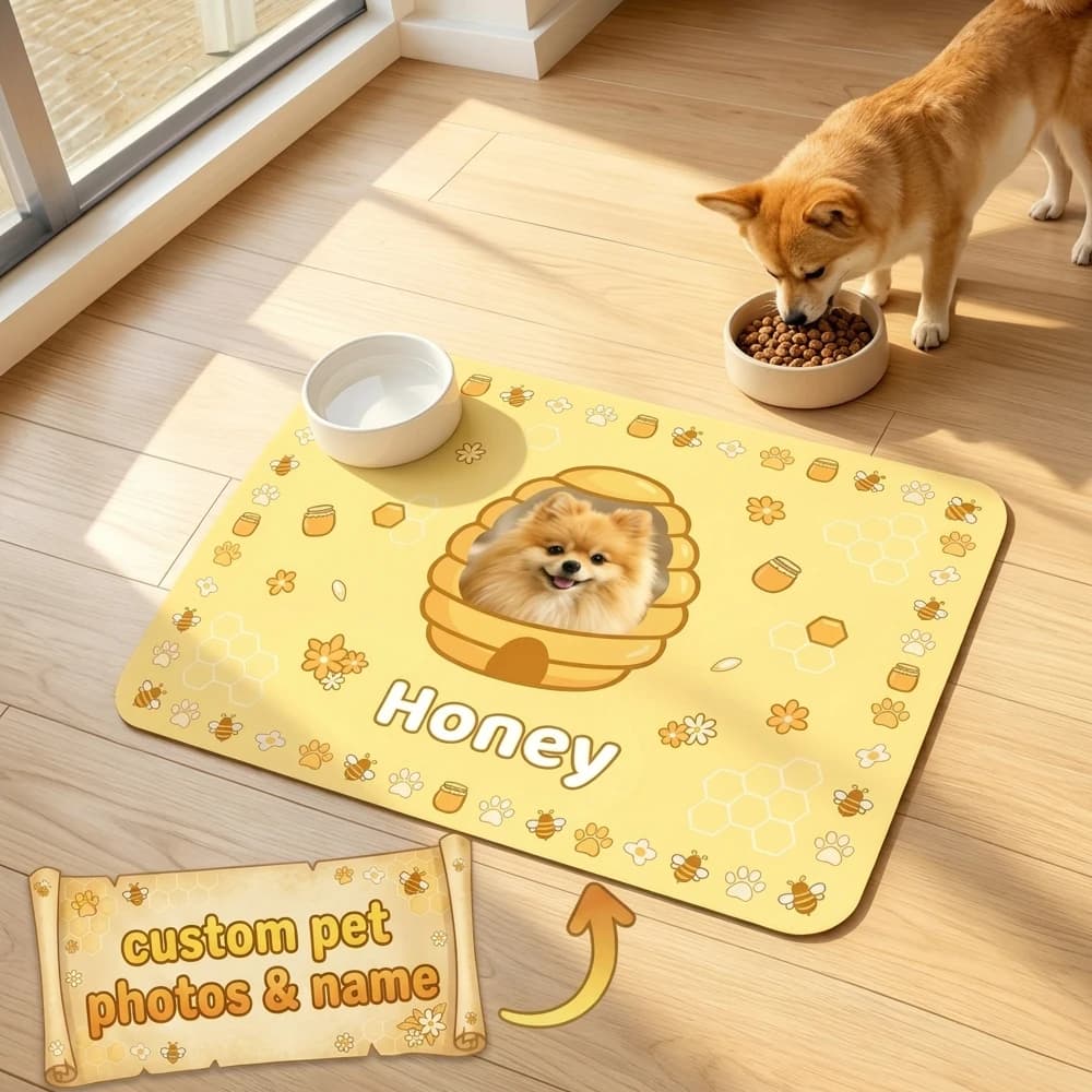 1PC Custom Photo Pet Feeding Mat, Personalized Custom Name,Easy to Clean,Practical Gift for Pet Lovers,Daily Feeding Essentials