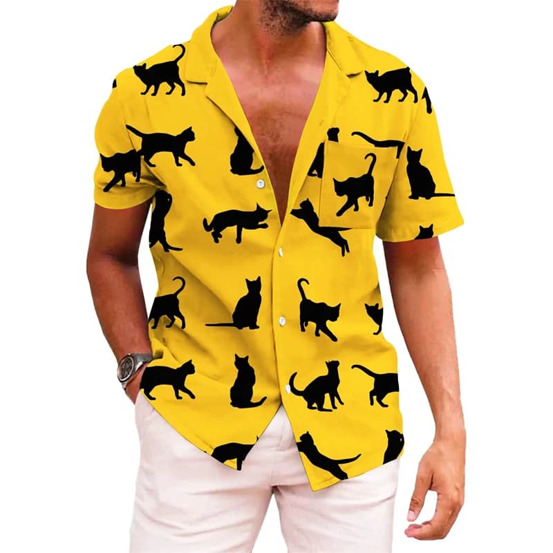 Moda uomo carino gatto stampa Casual camicie hawaiane stampa 3D camicia a maniche corte moda spiaggia Top per uomo Harajuku abbigliamento quotidiano