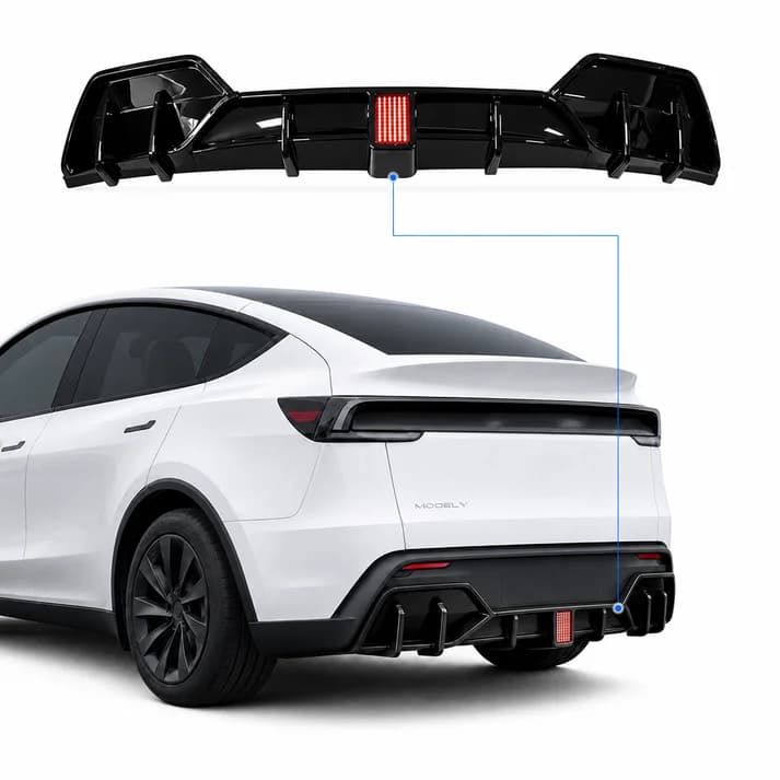 For Tesla Model Y Juniper Rear Bumper Lip Spoiler Diffuser Flashing LED Pilot Brake Light Car Rear Lower Splitter