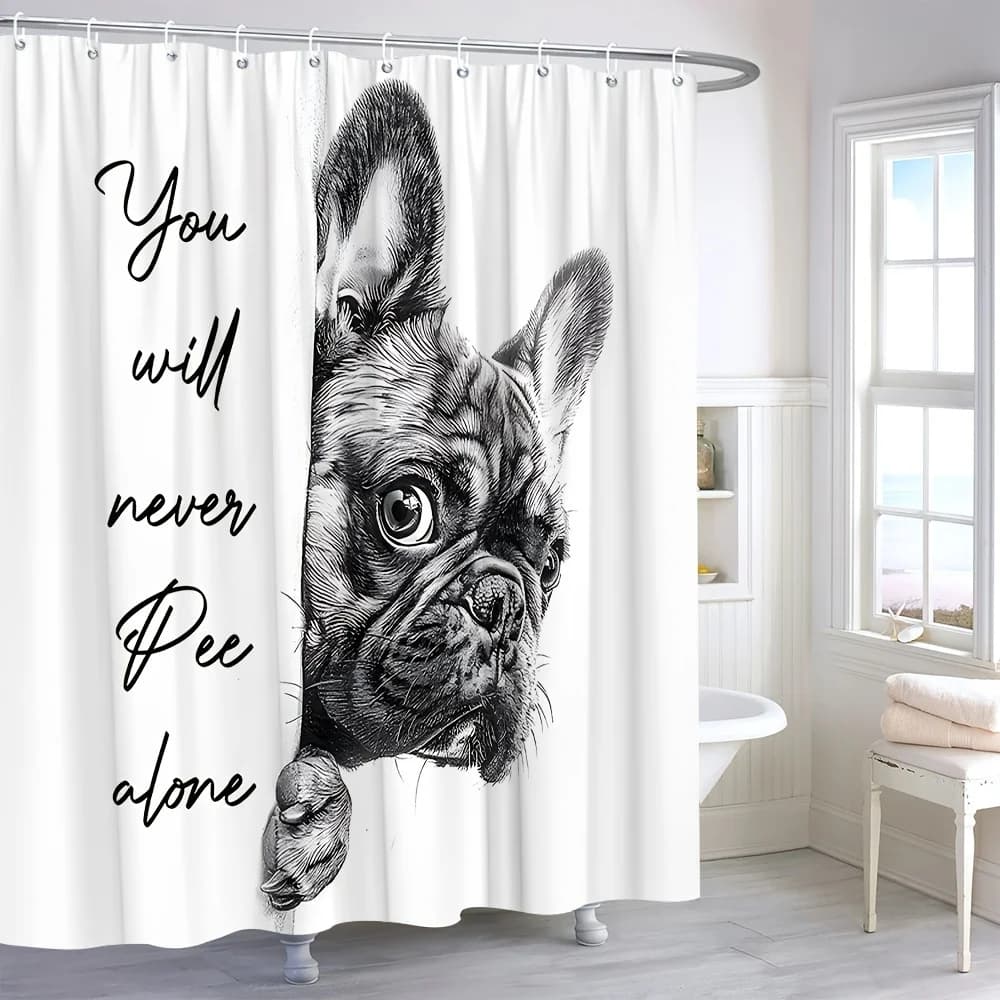 Tenda da doccia per cani divertente, Bulldog francese per animali domestici umoristico, Tenda da appendere per decorazioni per il bagno del cane, Tenda creativa artistica