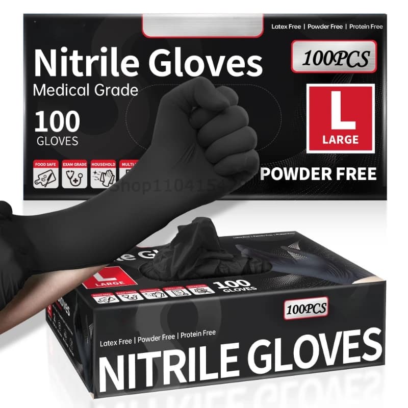 100/200 Pezzi Guanti Monouso in Nitrile Nero Senza Lattice per Lavoro, Pulizie Domestiche, Meccanica, Tatuaggi, Tintura Capelli, Bellezza