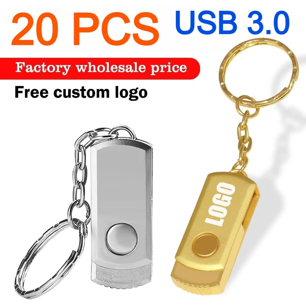 Chiavetta USB 3.0 ruotabile da 20 pezzi Mini Memory Stick in metallo da 4 GB 64 GB LOGO personalizzato gratuito Pen Drive 32 GB 16 GB 8 GB Disco U impermeabile