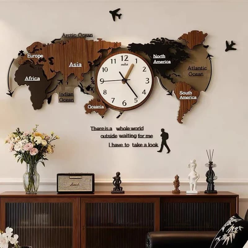 Nuovo Orologio da Parete LED in Acrilico 3D con Mappa del Mondo, Grande Orologio da Parete Fai-da-Te con Adesivi, Lampada Murale per Corridoio, Decorazione per la Stanza