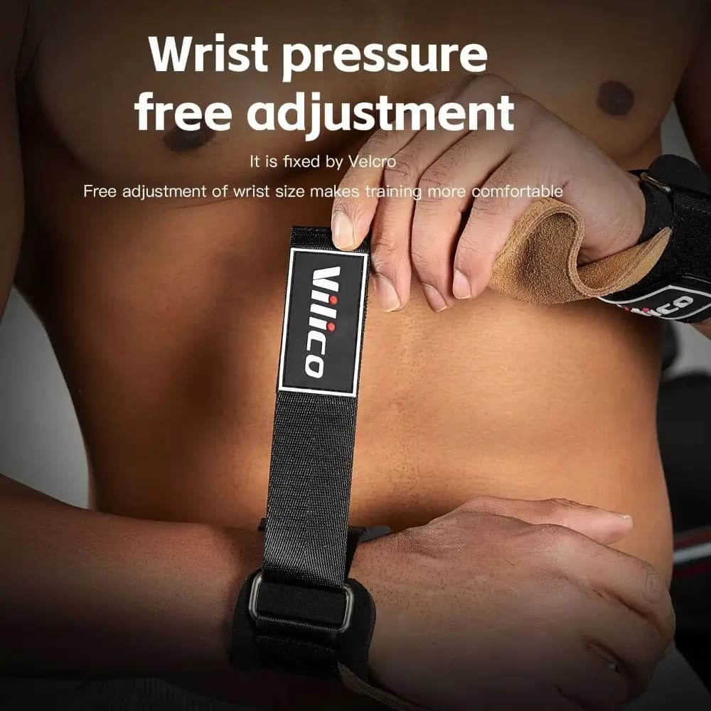 1 pair of high-slip bovina leather gym gloves Fitness lifting straps adjustable wear-resistant leather