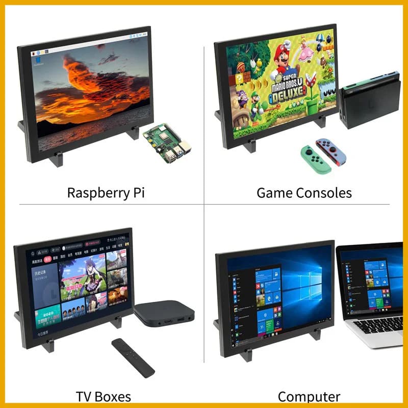 10.1 Inch IPS Touch Screen IPS LCD Monitor 1280x800 Resolution Support HDMI VGA Audio Input For Raspberry Pi 3B+/4B Cashier GAME