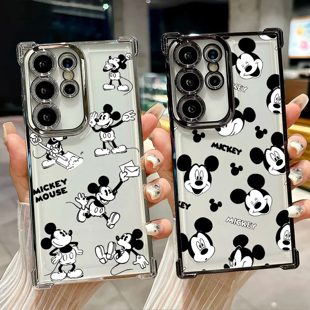 Cover in Silicone Bianco e Nero con Minnie e Mickey per Samsung Galaxy S26 S25 S26Ultra Edge S24 S23 S22 Plus S21 Ultra FE