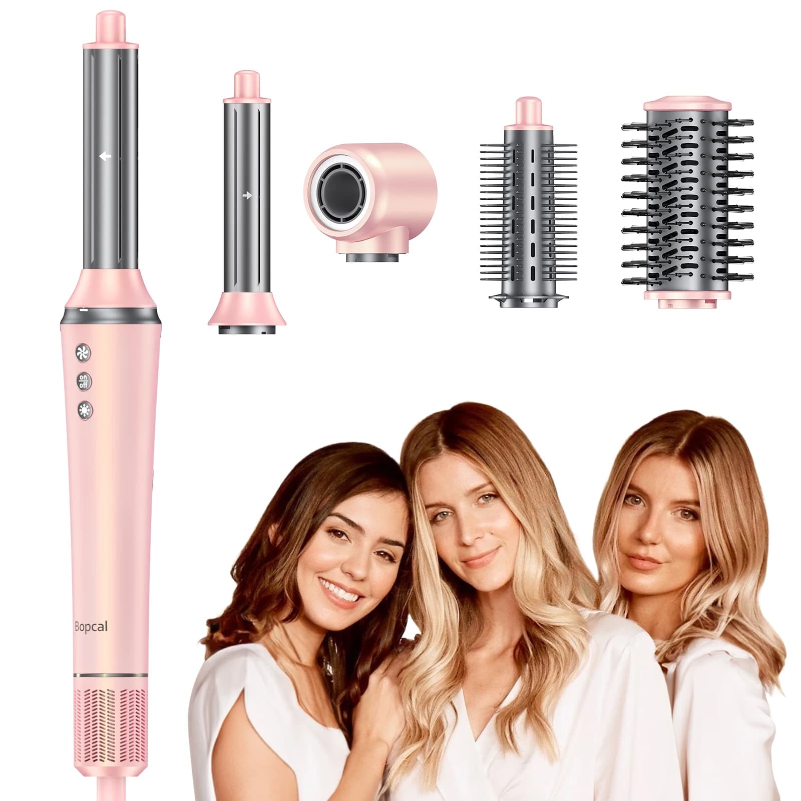 Bopcal 5 In 1 Hair Dryer Hot Air Comb Electric Hair Curling Iron 1200W High Speed Blower Multifunctional Styling Tools Hairdryer
