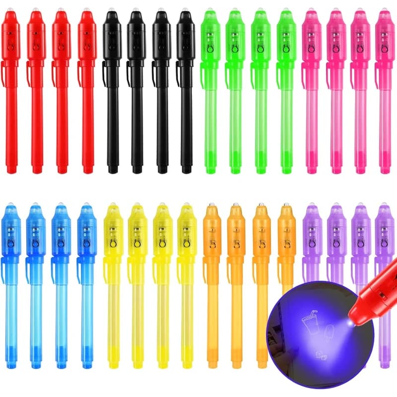 Set di 8 Penne con Inchiostro Invisibile e Luce UV per Bambini, Penne Magiche per Messaggi Segreti, Gadget per Feste