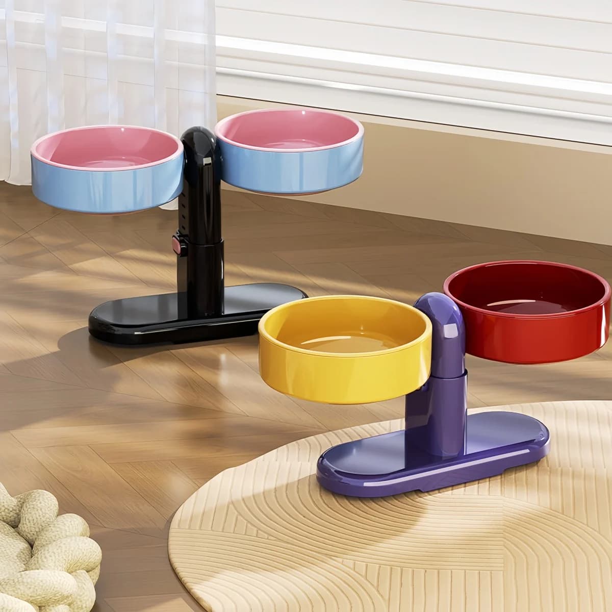 Pet Feeding Dish Double Color Elevated Food Water High Leg Dual Bowl Cat Feeder 360 Rotatable Detachable Suction Cup