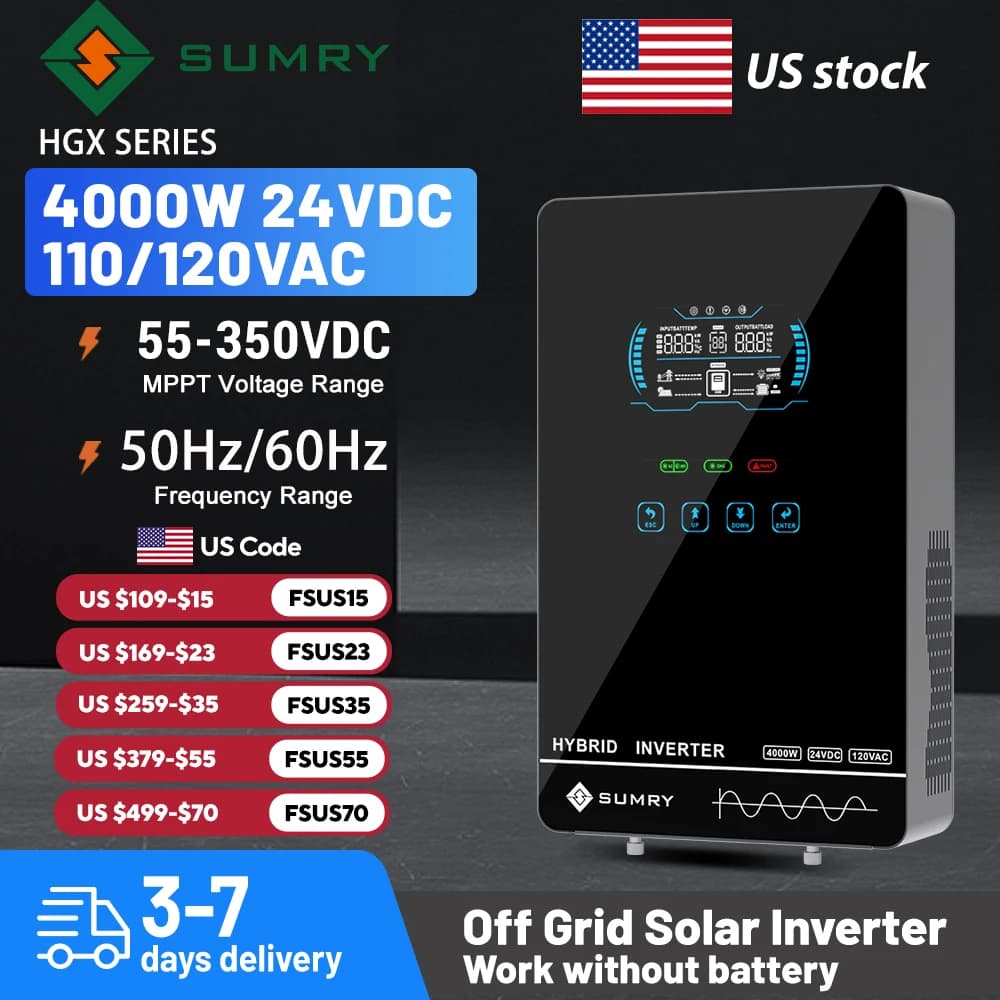 Sumry 4KW 120V Off Grid Solar Inverter 24V 140A 5600W MPPT Caricatore Onda Sinusoidale Pura Casa Inverter Display LCD da 6,25 Pollici