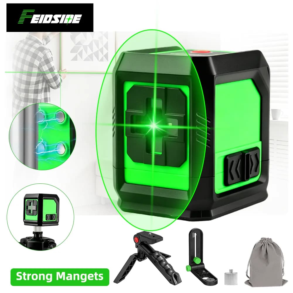 FEIDSIDE Laser Level 2 Lines Self Levelling Cross Green Laser Back Magnet Portable Laser Level Tools Laying Tiles Home DIY