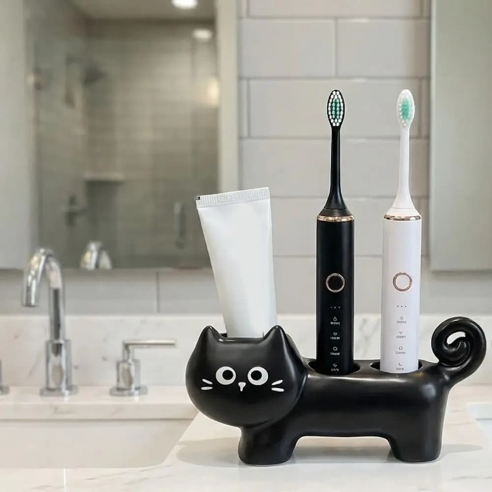 Base per Spazzolino in Ceramica a Forma di Gatto, Impermeabile, Carino Portaspazzolino Elettrico Decorativo, Porta Spazzolini per Uso Domestico