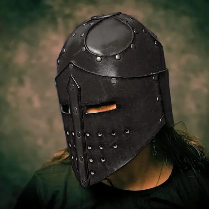 Cavaliere medievale Templario Crociato Casco Vichingo Guerriero pirata Testa in pelle Armatura Maschera Cappello Soldato Costume cosplay Accessorio LARP