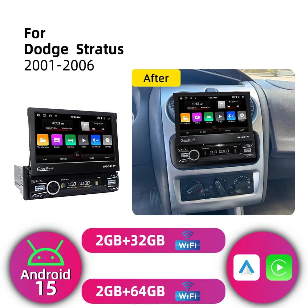 1 Din 7" Telescopic Screen Car Stereo Android for Dodge Stratus 2001-2006 CarPlay Auto GPS Multimedia Radio HeadUnit Autoradio