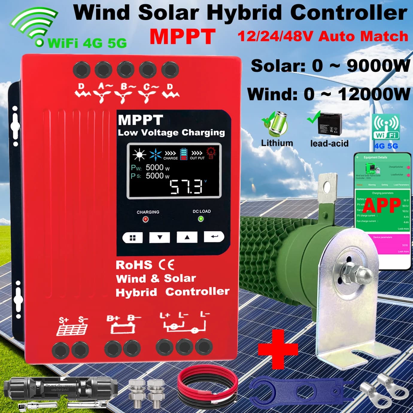 Regolatore di Carica MPPT 12V 24V 48V 160A 3000W 5000W 6000W 8KW per Pannelli Solari e Generatori Eolici, per Sistemi Domestici Lifepo4