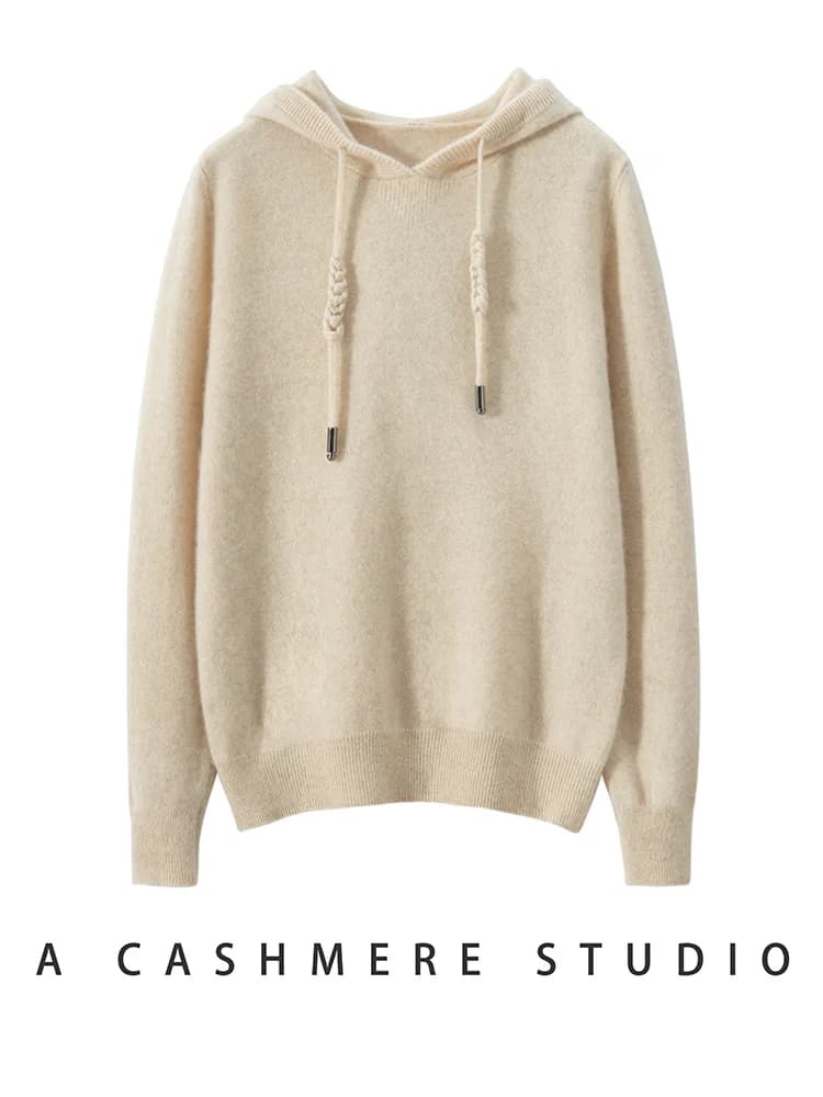 ADDONEE Donna 100% Cashmere Pullover con cappuccio Maglione Autunno Inverno Stile casual Manica lunga Cashmere Maglieria Felpa con cappuccio Top