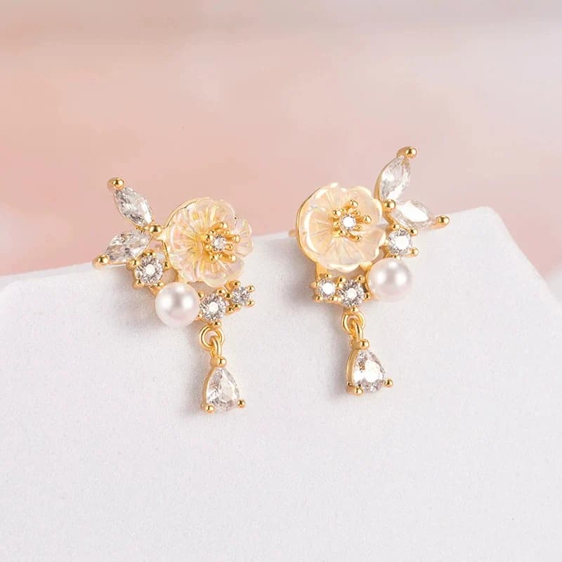 Sotto la luna Orchidea Orecchini per le donne Francese Luce di lusso Zircone Perla Fiore Orecchino Squisito 925 Gioielli in argento per l'orecchio KOFSAC