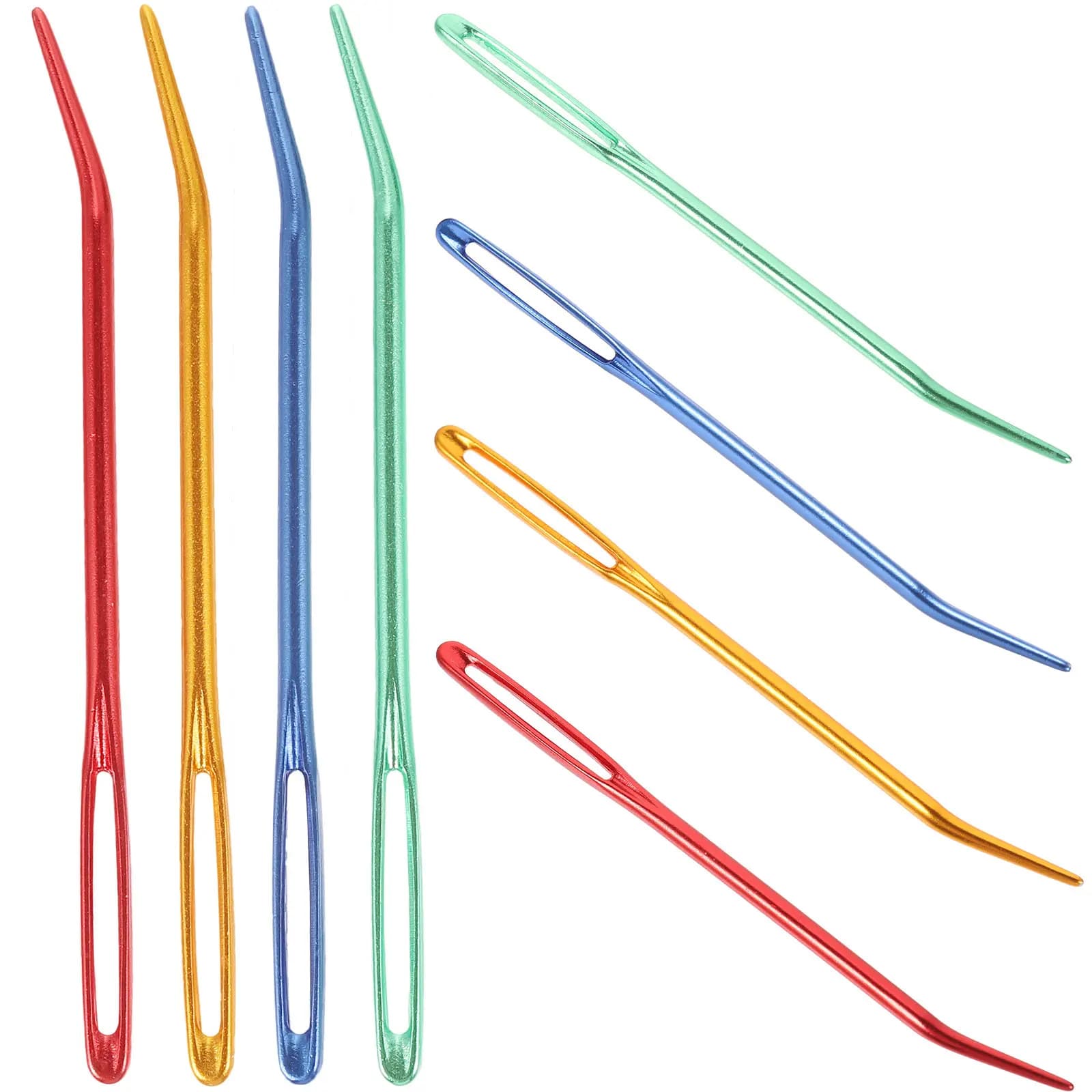 Set di 8 Aghi in Alluminio Multifunzione per Lavorazione del Filato, Aghi Curvi per Toppatura con Occhiello Grande, Strumenti Portatili per Cucito, Lavoro a Maglia e Uncinetto