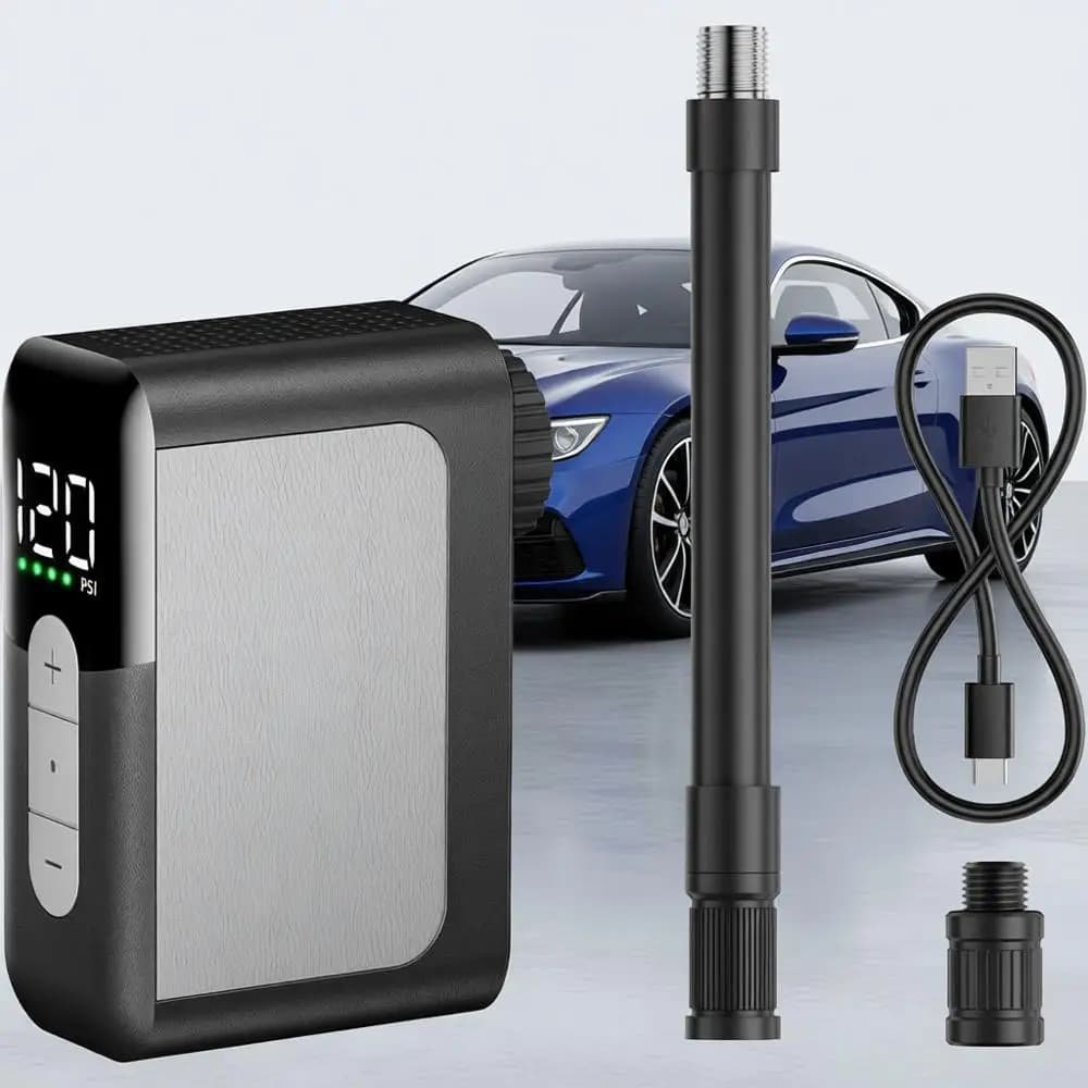 Pompa per Bicicletta Mini Ace con Manometro, Pompa Elettrica Compatta 120PSI con Valvole Presta e Schrader, Arresto Automatico, per Bici da Strada o da Stazione