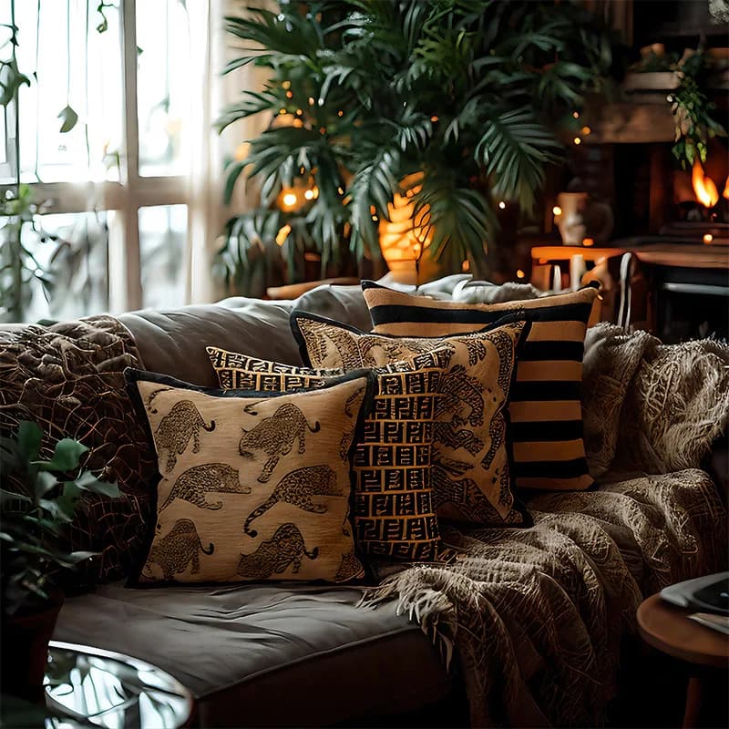 Luxury cushion cover in Chinese style 45x45 cm Decorative pillowcase Maillard Brown Ethnic Leopard Living Home Decoration Sofa bed