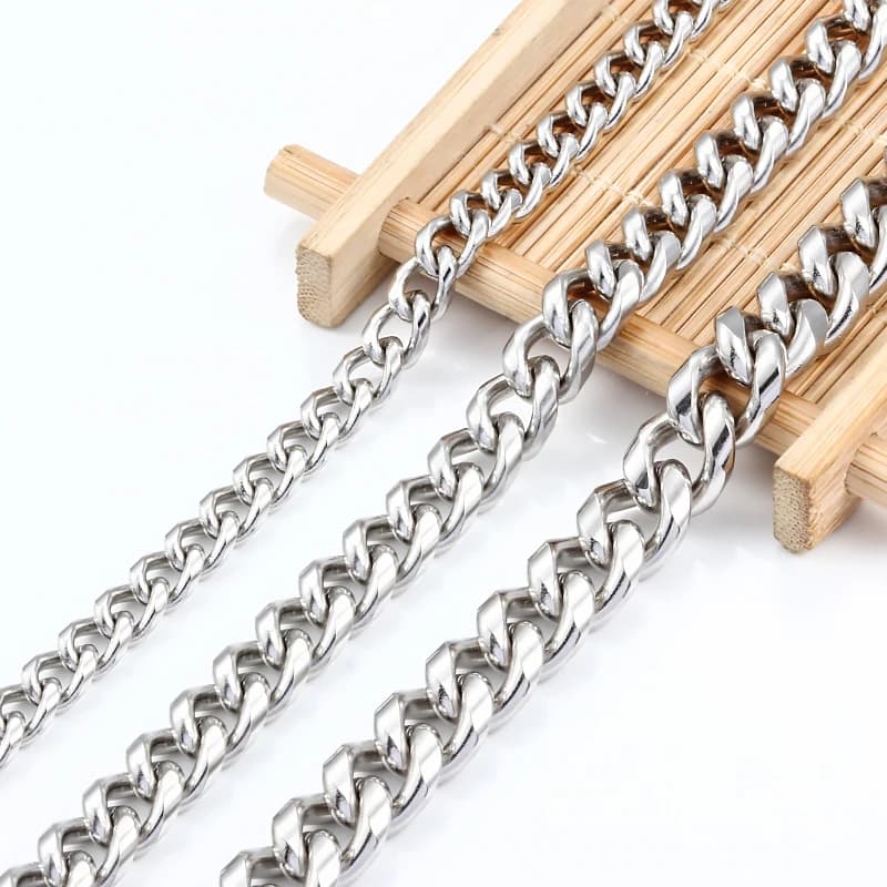 Stainless Steel Cuban Link Chain Necklace 6.3/9/10.5mm Silver Tone Waterproof Titanium Steel Curb Chain for Men And Women