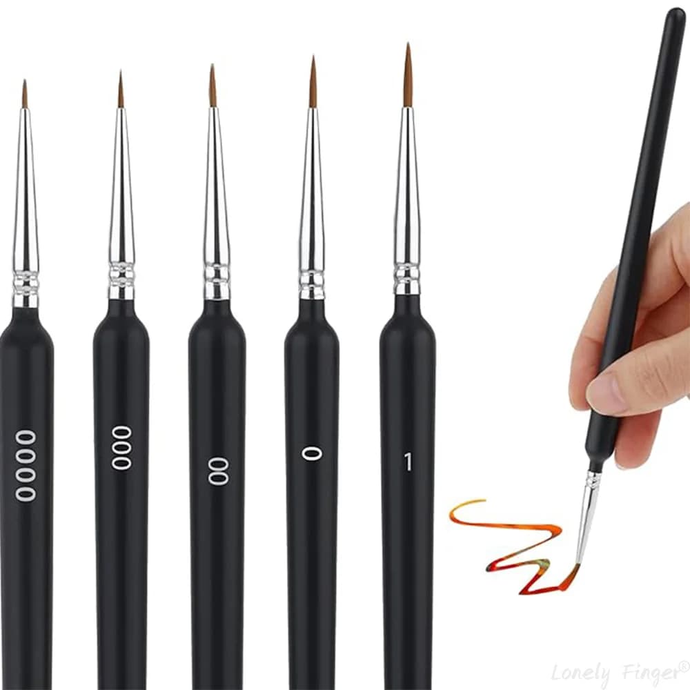 Miniature Detail Paint Brushes Set 5pcs, 5Size:#0000,#000,#00,#0,#1, Artists Paint Brushes for Acrylics Oil Model Craft Nail Det