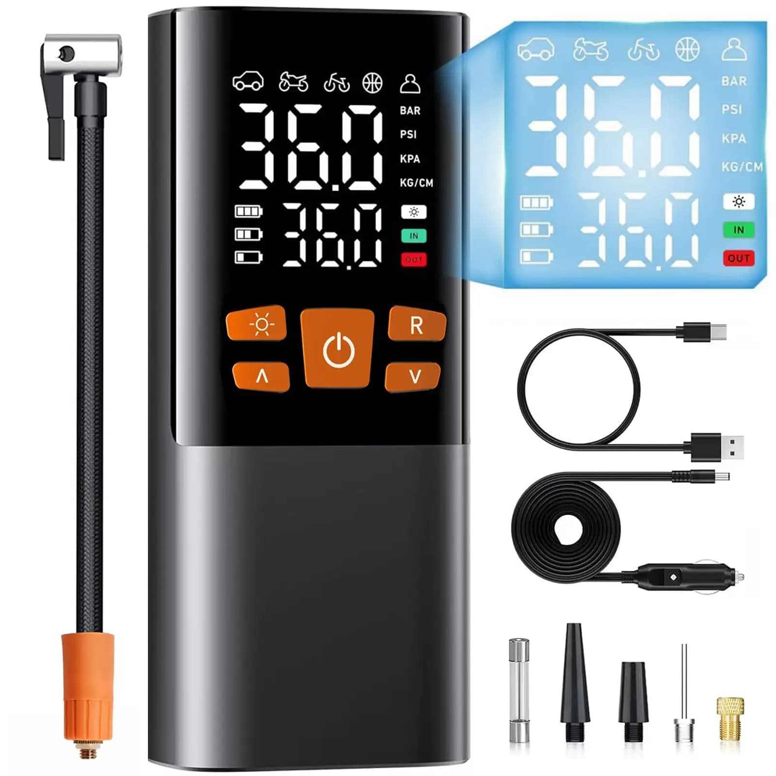 Tire Inflator Portable Air Compressor, 180PSI Air Pump for Car Tires with 25000mAh Battery, One Click Smart Air Pump Tire Inflator for Car, Motorcycle, Bicycle and More with Tire Pressure Gauge