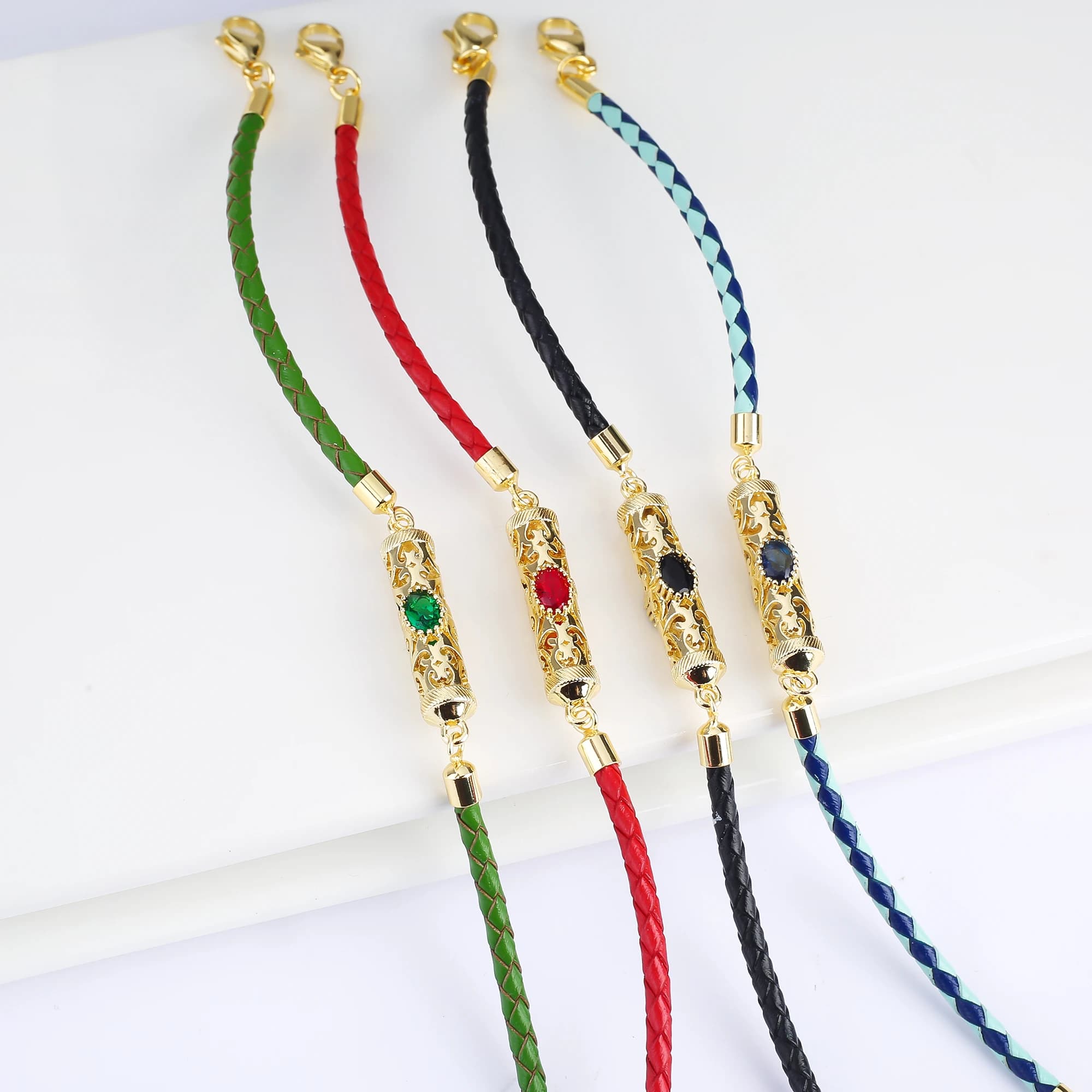 Gold-Plated Dragon Pillar Crystal Leather Braided Adjustable Bracelet Simple For Man Woman Party Holiday Jewelry Prayer Gift
