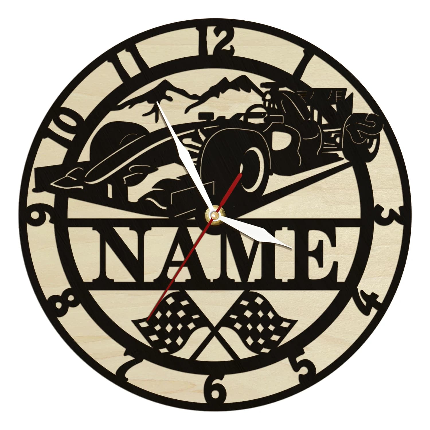 Custom wooden wall clock with name for custom racing car for farm style wall clock with decorations for the themed house vehicles for children's playroom