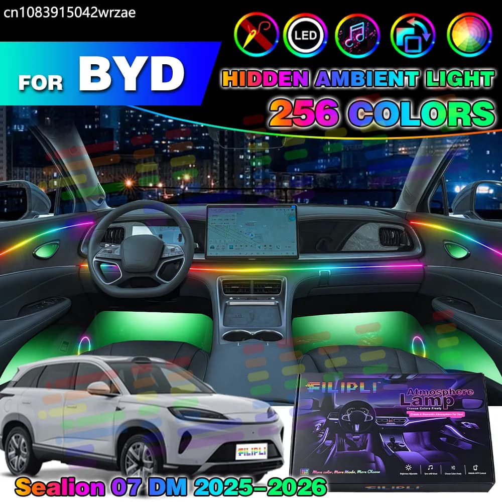 6 in 1 For BYD Sealion 07 DM 2025-2026 Years Car Interior Ambient Lights Strips Breathing Lighting Kit App Control Auto LED stri