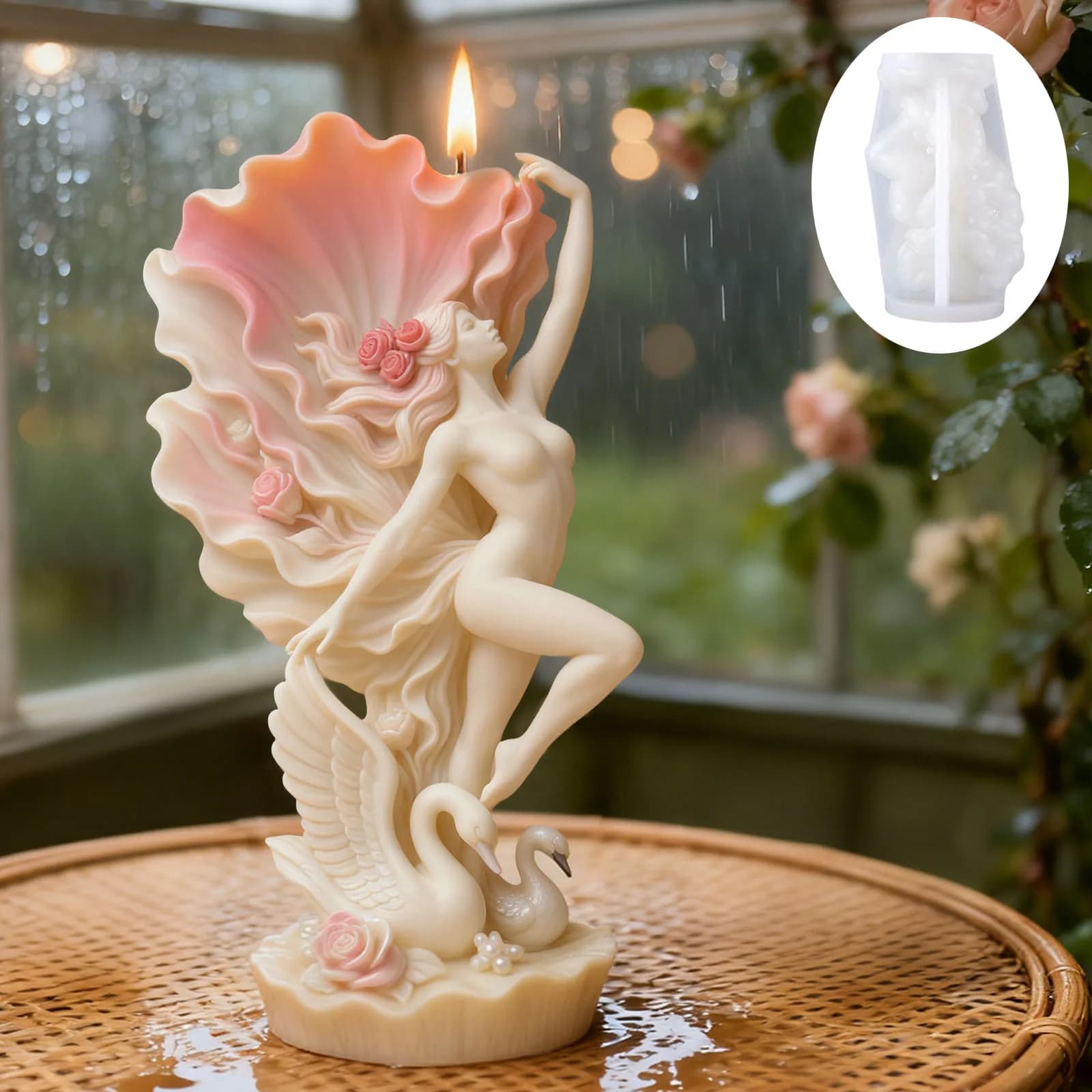 Elegant Swan Dancer candle mold: petal-shaped skirt, swan relief. Scent candle, creating a luxurious and romantic corner in th