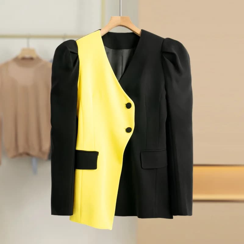Spring 2025 Women's Three-acetate Split Color Block Suit Jacket Open Front Design Fashionable And Stylish Outerwear