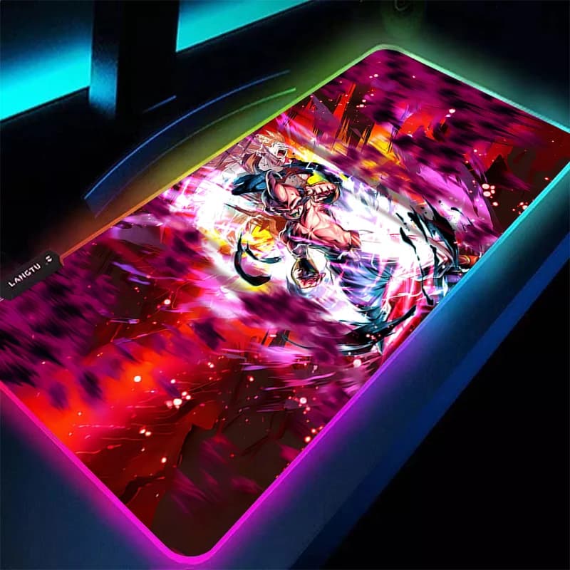 Tappetino per mouse RGB DBZ Dragon Ball Majin Buu Tappetino per tastiera retroilluminato in gomma per computer portatile Tappetino da scrivania a LED per giochi Accessori per mousepad