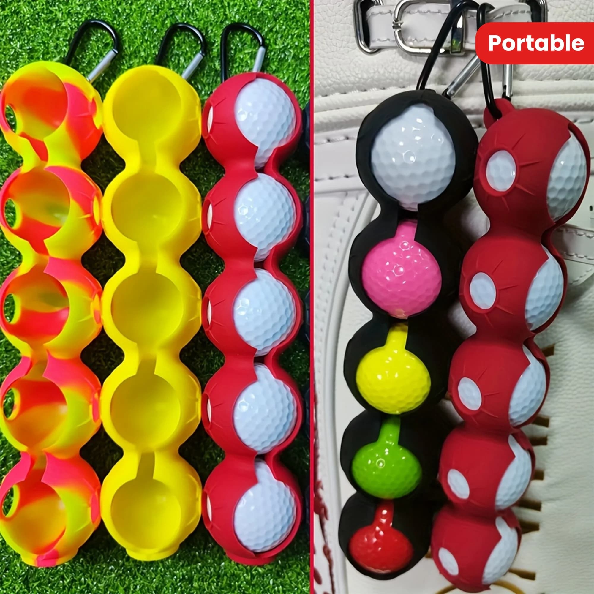 Porta pallina da golf portatile da 1 pezzo per 5 palline Custodia in silicone Custodia per pallina da golf Borsa per il trasporto con gancio Accessori da golf