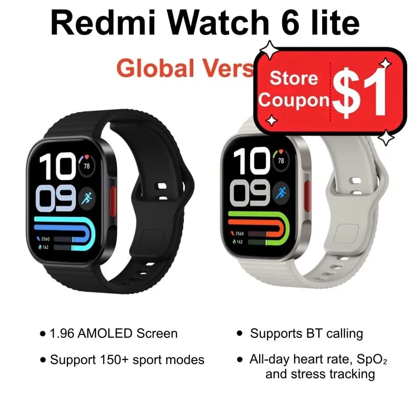 Global Version Redmi Watch 6 lite 1.96 AMOLED Screen 150+ Sport Modes Up to 18 Days Battery Life BT Calling Heart Rate Monitor