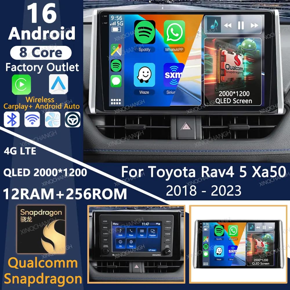 Android 16 Car Radio For Toyota RAV4 5 XA50 2018 - 2023 GPS 4G WIFI BT Multimedia Video Player Head Unit 2DIN Carplay Auto QLED