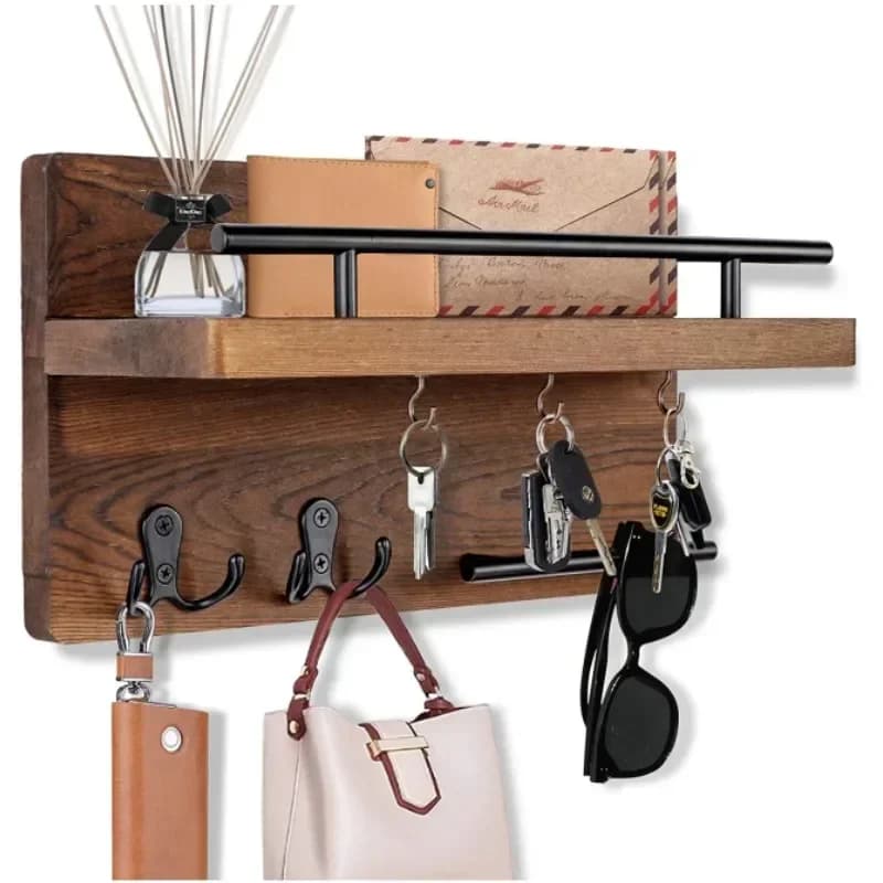 Mobili per la casa Portachiavi da parete in legno con 5 ganci Organizzatore di posta con ripiano Decorazioni per la casa per corridoio d'ingresso