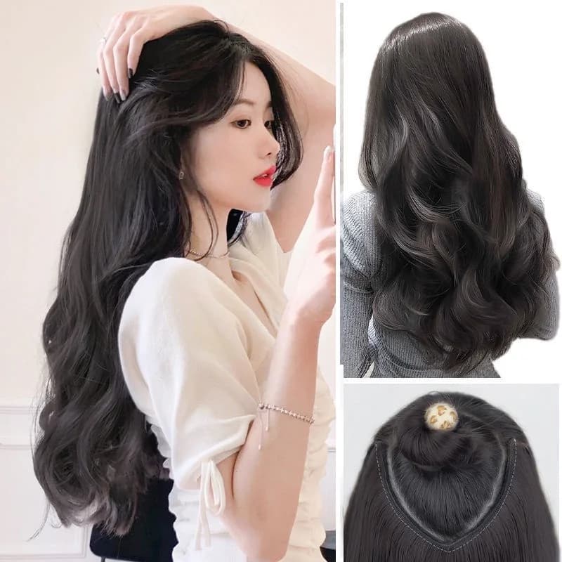 Extension per capelli ricci sintetici lunghi da 22 pollici con 4 clip a forma di V, colore marrone naturale, per donna