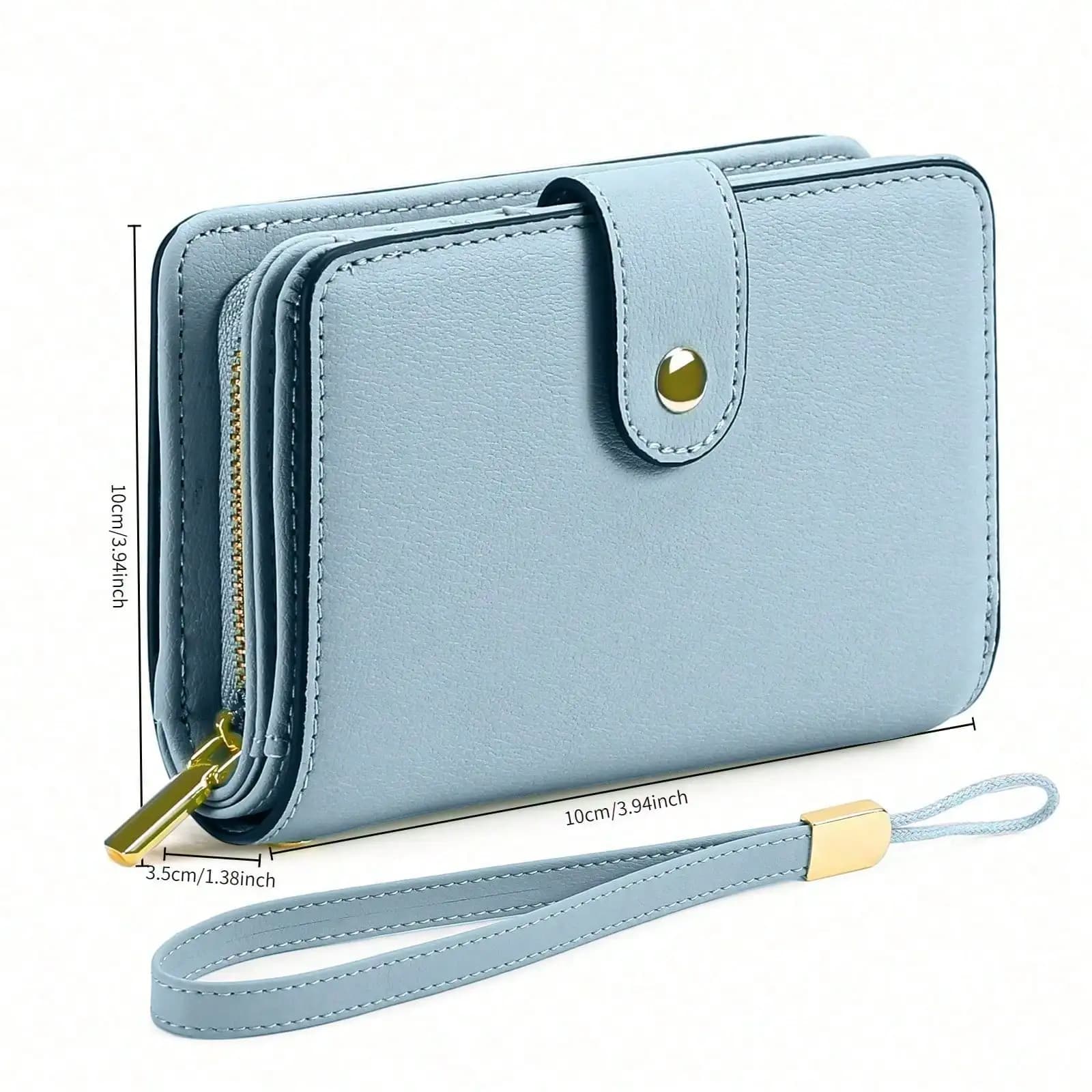 Portafoglio Piccolo in Pelle da Donna, con Protezione RFID, Pieghevole, con Cerniera, Scomparti per Carte, Finestra per Documenti, Stile 1: Azzurro, Stile Classico