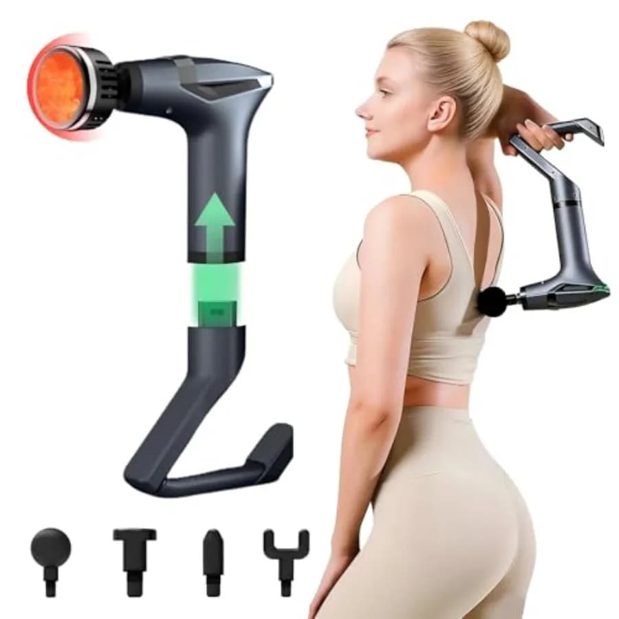 3-in-1 Deep Massage Gun Stackable with Extensible Heat and Handle, Percussion Muscular Massage for Arms, Spalles, Back and Life