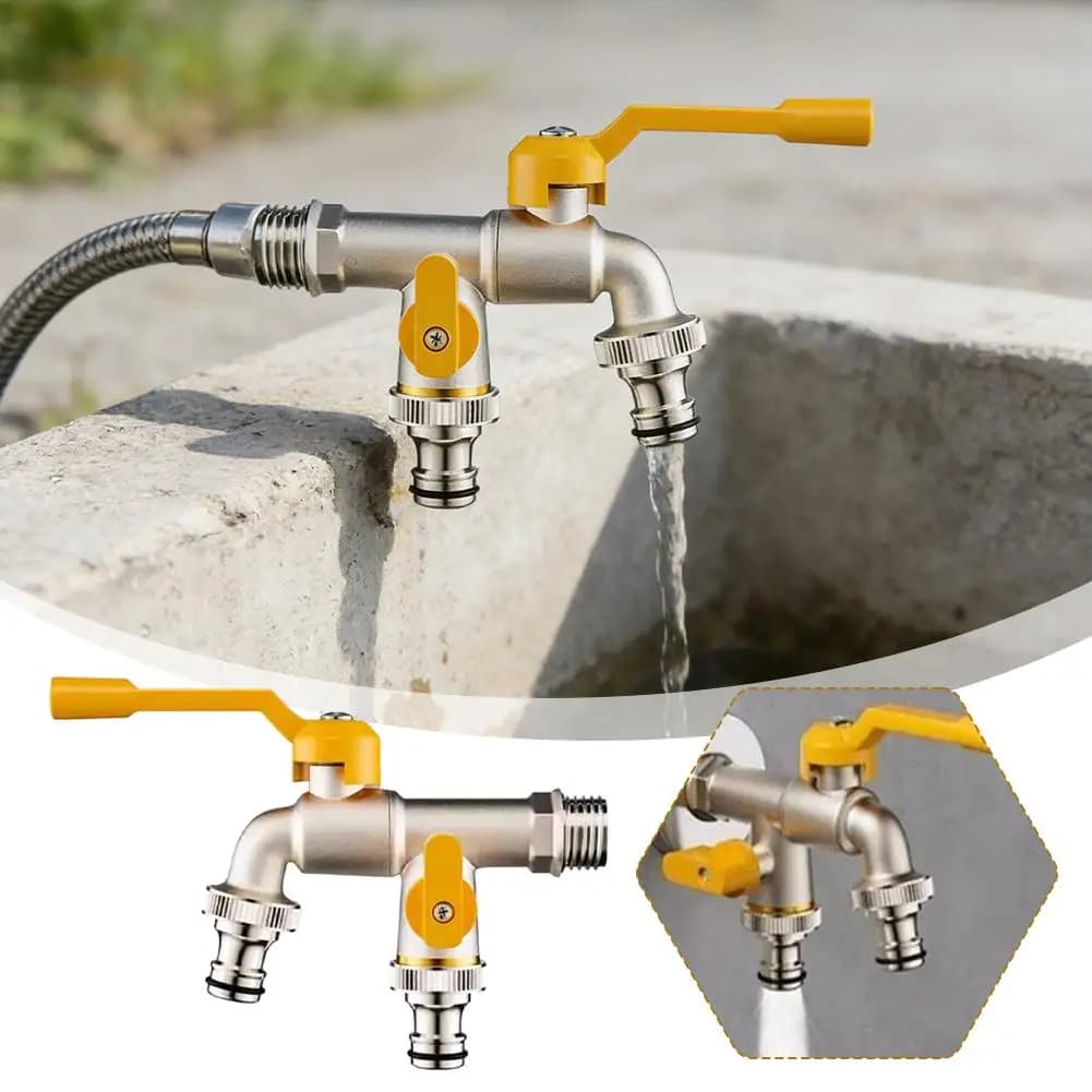 Garden Faucet in Exterior Brass, Antifreeze, Double Exit for Washing Machine Connection, Garden Irrigation, Spare Parts for Water Pipe