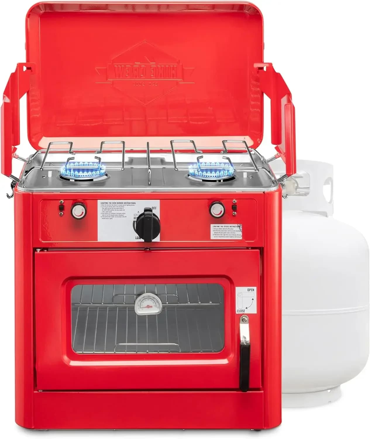 ez Hike Crew Outdoor gas camping oven with carrying bag, 2-fire portable stove powered by propane, automatic ignition