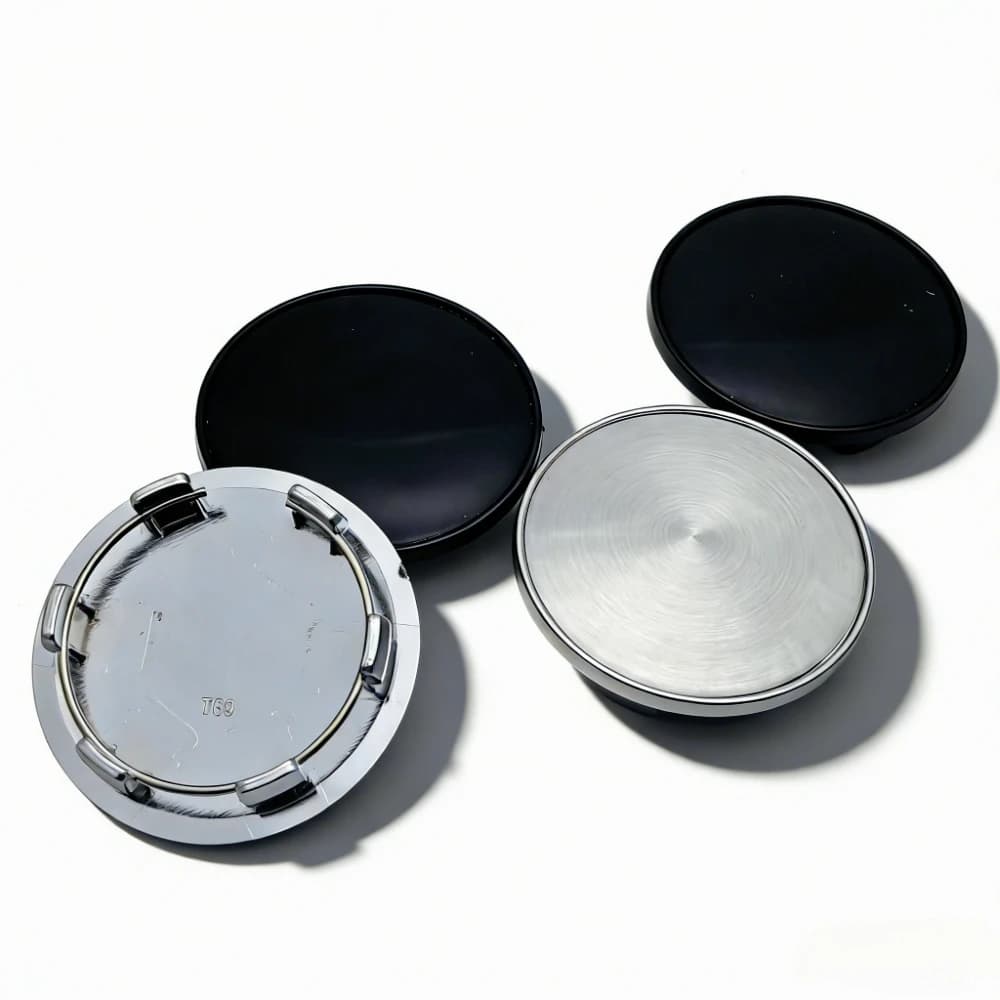 4 pz. Coprimozzo Auto Senza Logo Nero/Argento, Diametro Esterno 69MM, Clip 56MM, Copricerchi Antipolvere, Accessori Auto