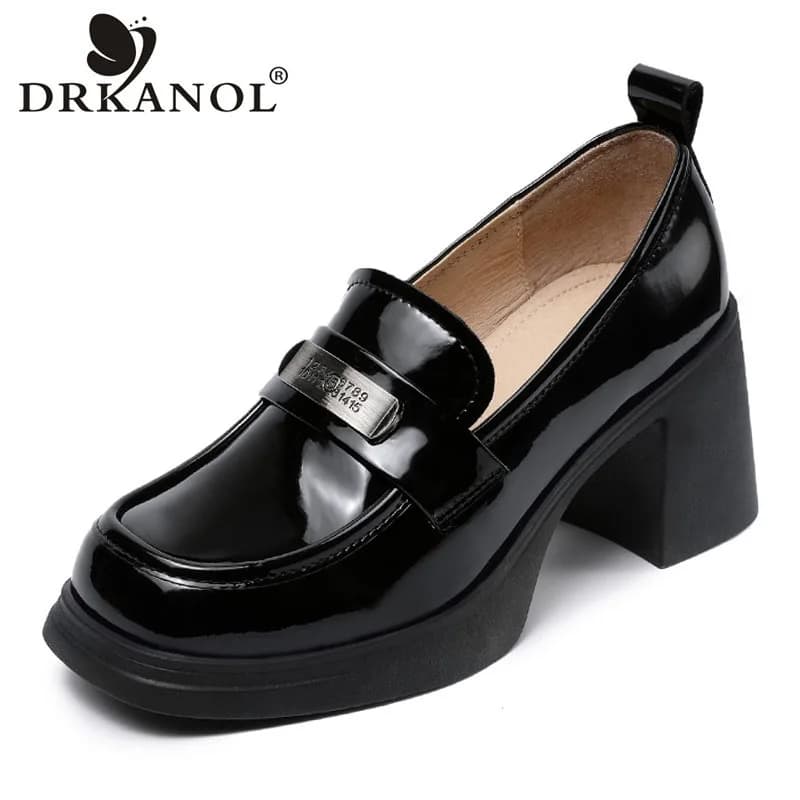 DRKANOL 2026 Mocassini da Donna Primaverili in Vera Pelle, Scarpe Slip-On con Tacco Alto e Spesso, Dettagli Metallici, Scarpe con Rialzo Interno